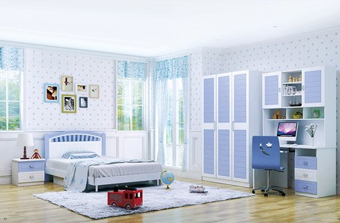 Bộ phòng ngủ cho bé gái màu xanh cao cấp