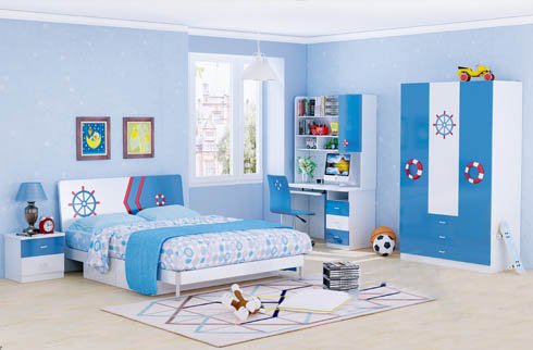 Bộ phòng ngủ cho bé gái màu xanh dương