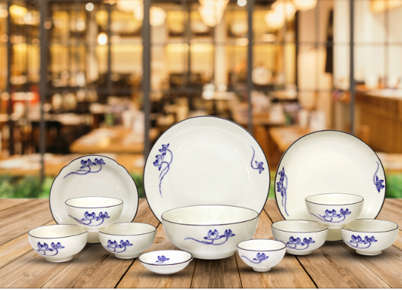 Bộ bát đĩa họa tiết hoa sen cao cấp