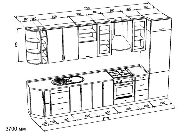 Kích thước bếp chữ I