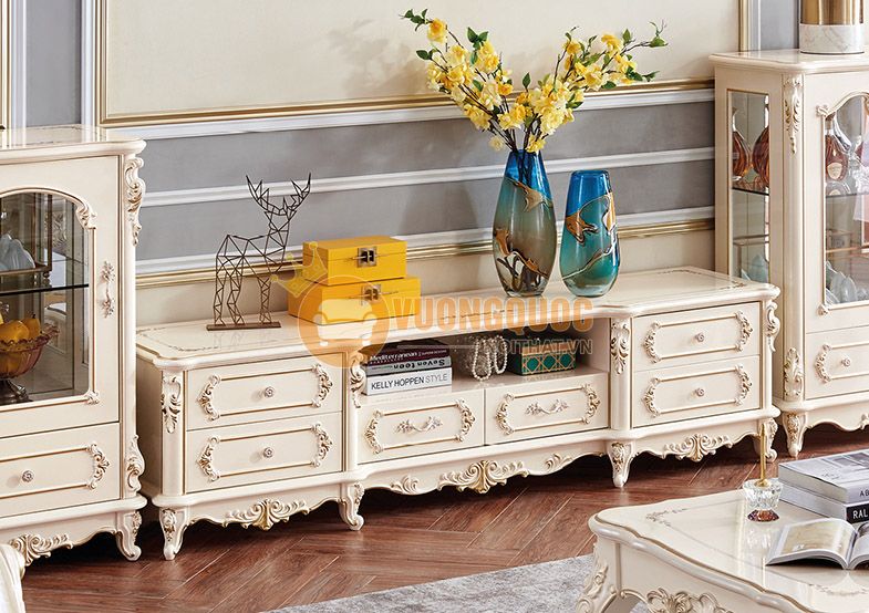 Các mẫu kệ tivi gỗ công nghiệp phong cách tân cổ điển