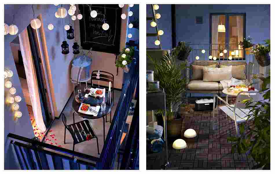 Decor ban công nhỏ bằng đèn trang trí đẹp mắt