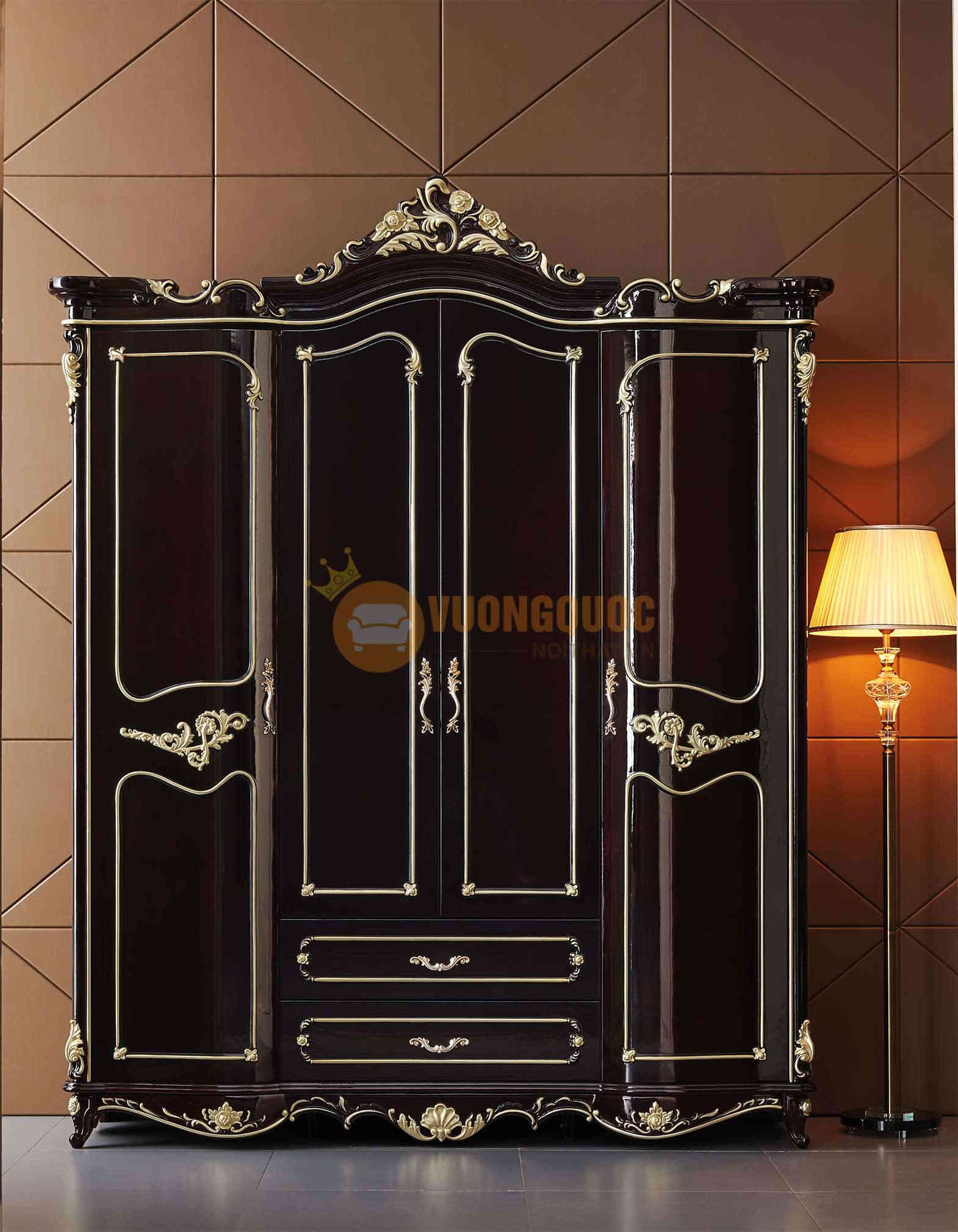 Mẫu tủ quần áo 4 cánh màu đỏ rượu trầm ấm