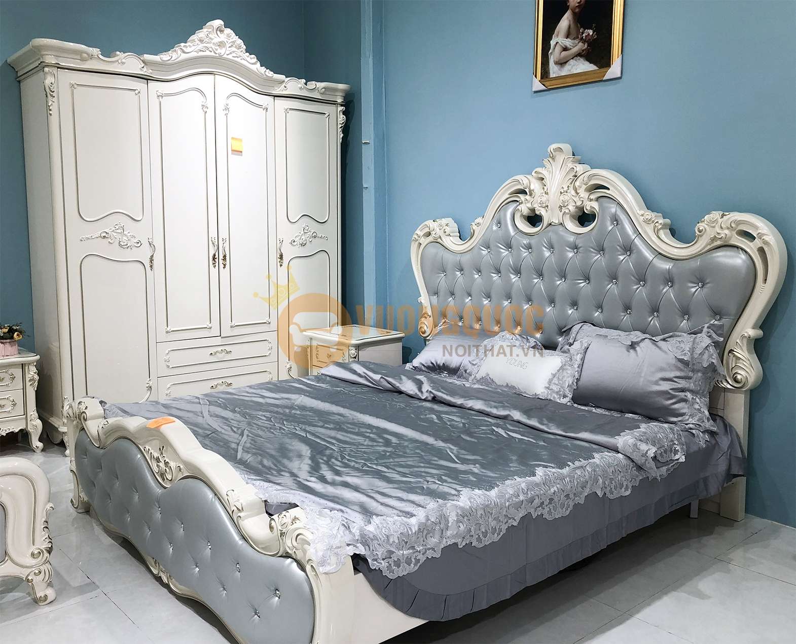 Tủ quần áo màu trắng cổ điển 4 cánh JVN616Q